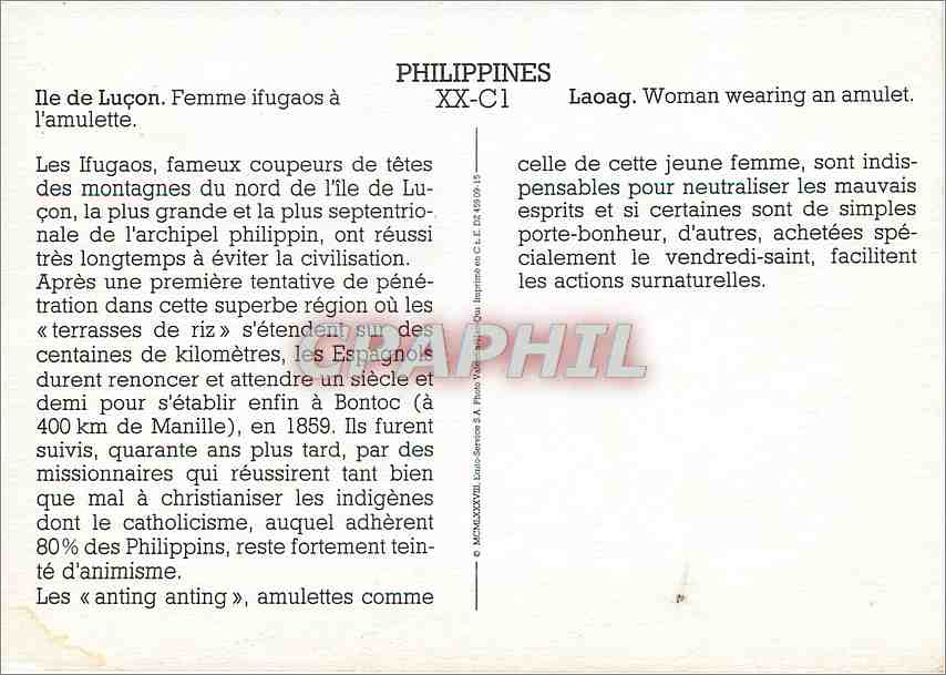 CPM Philippines Ile de Lucon Femme ifugaos a l'amulette — Rückseite