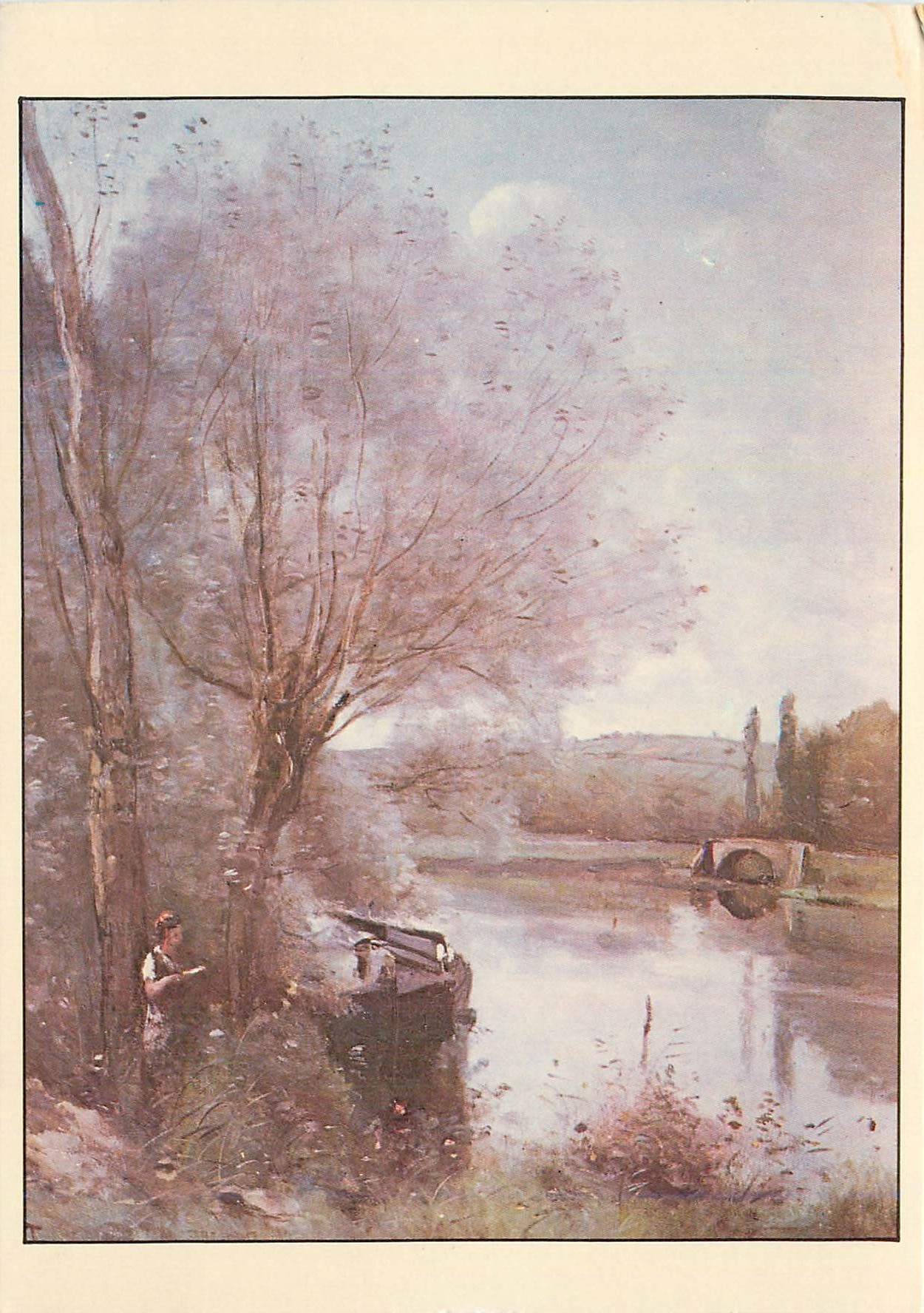CPM Liseuse sur la rive boisee Corot