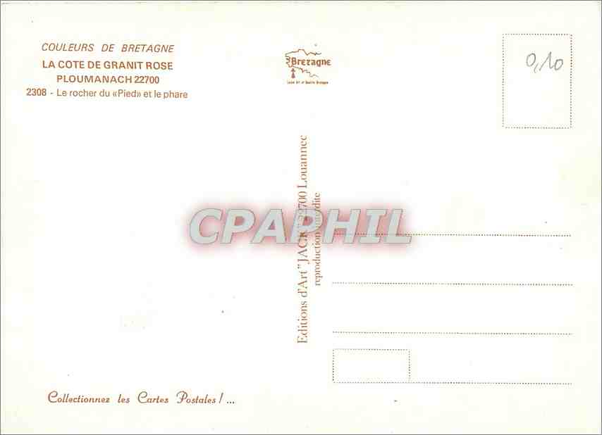 CPM La Cote de Granit Rose Ploumanach le rocher du pied et le phare — Rückseite