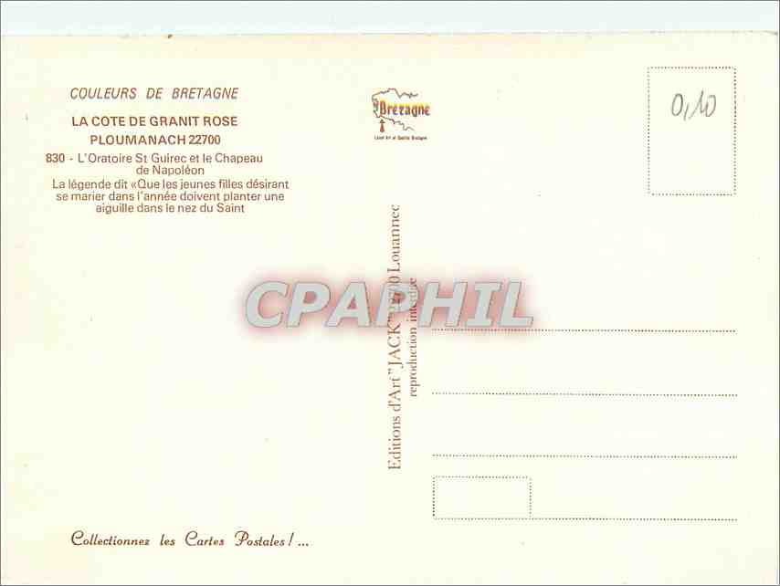 CPM Ploumanach La Cote de Granit Rose L'Oratoire StGuirec et le Chapeau de Napoleon — Rückseite