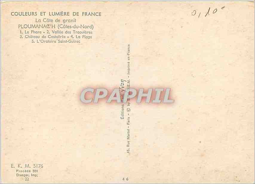 CPM La Cote de granit Ploumanach (Co du N) Le Phare Vallee des Traoulieres chateau de Costaeres — Rückseite