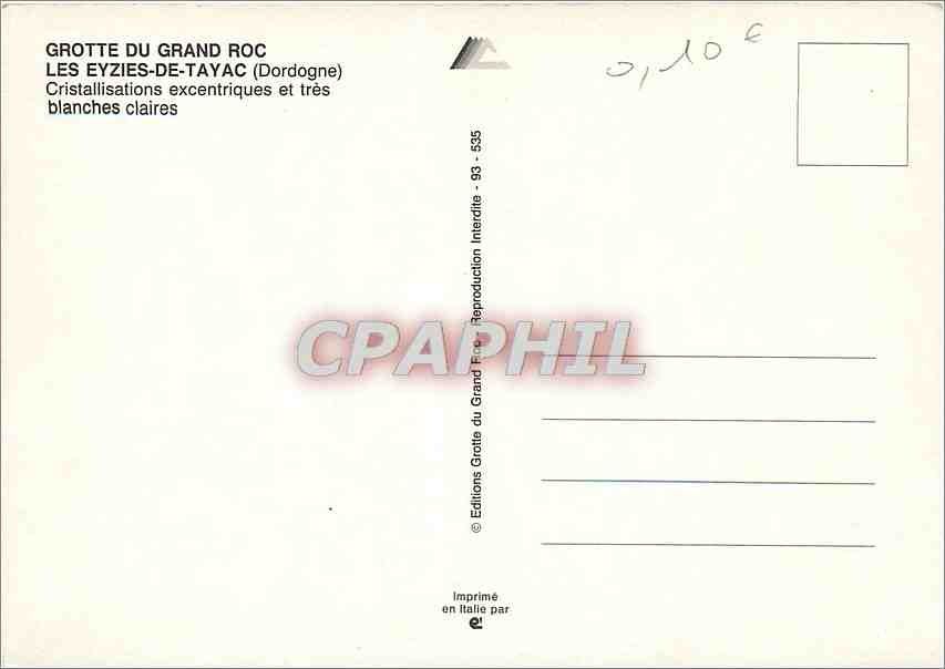 CPM Grotte du Grand Roc Les Eyzies de Tayac (Dordogne) Cristallosations execentriques et tres blanch — Rückseite