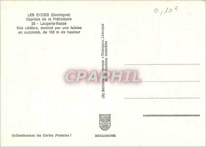 CPM Les Eyzies (Dordogne) Capitale de la prehistoire Laugerie Basse — Verso