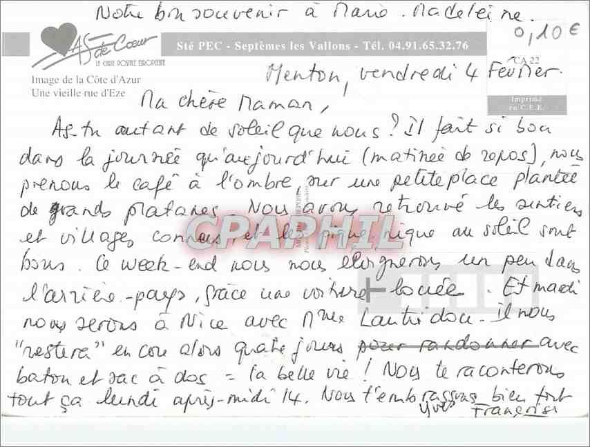 CPM Image de la Cote d'Azur Une vieille rue d'Eze — Back