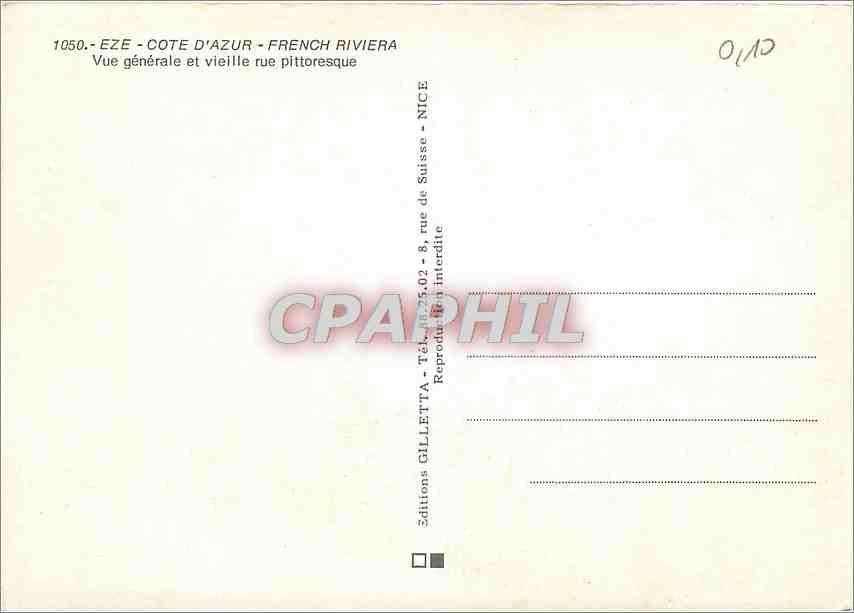 CPM Eze Cote d'Azur Frenche Riviera Vue generale et Vieille ru pittoresque — Rückseite