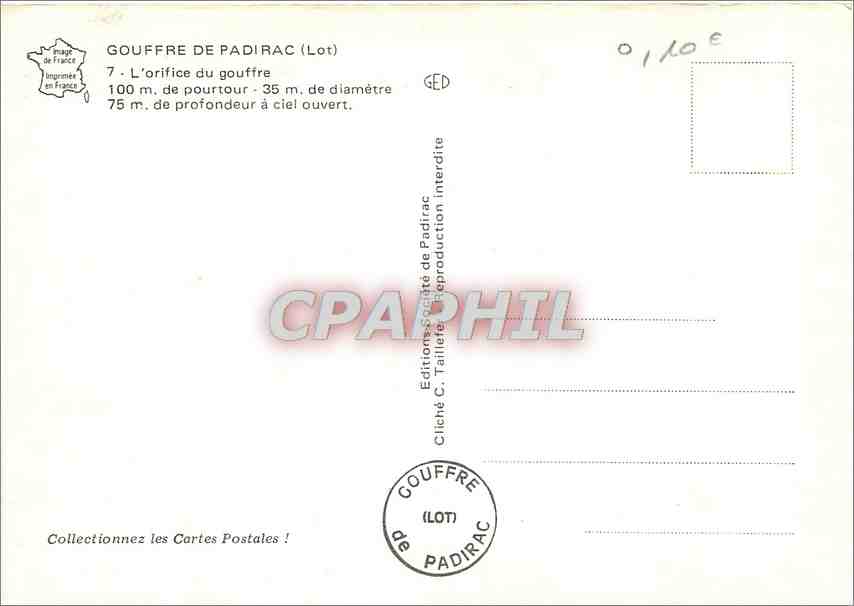 Gouffre de Padirac — Orifice du gouffre — Éditions Cliché C. Taillet de Padirac — Rückseite