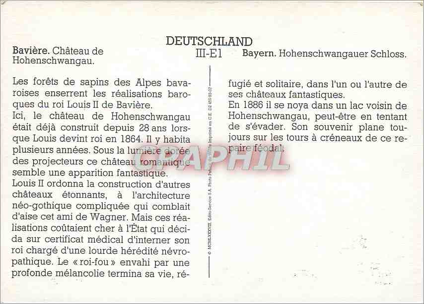 CPM Deutschland Baviere Chateau de Hohenschwangau — Rückseite