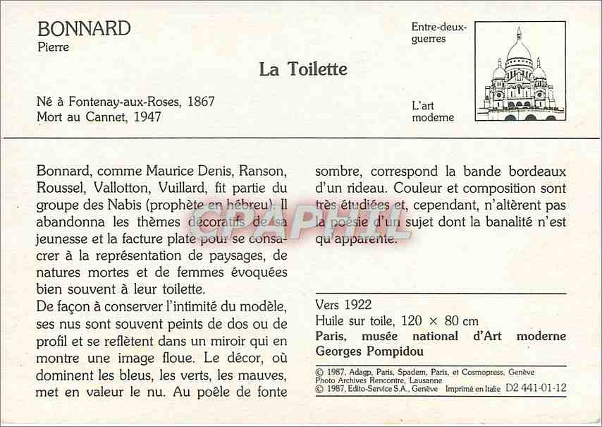 CPM La Toilette Bonnard — Verso