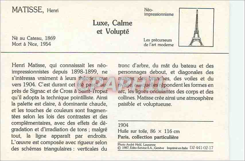 CPM Luce Calme et Volupte Matisse — Back