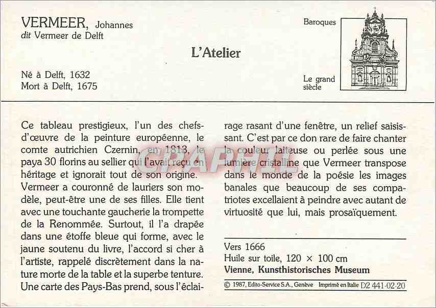 CPM L'Atelier Vermeer Johannes — Verso