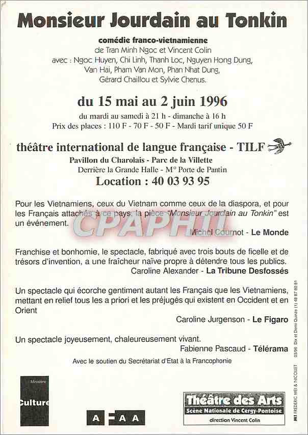 CPM M Jourdain au Tonkin Tran Minh Ngoc Moliere La Villette — Verso