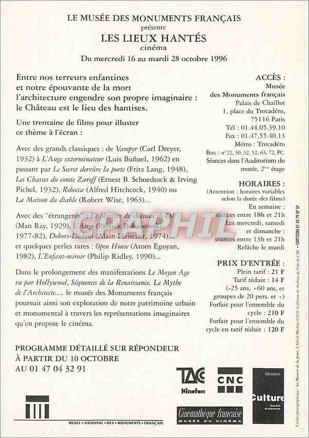 CPM Les musees des monuments Francais les Lieux Hantes — Rückseite