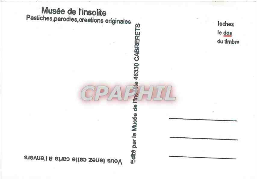 CPM Musee de l'insolite Pastiches parodies creations originales Peaudouce — Verso