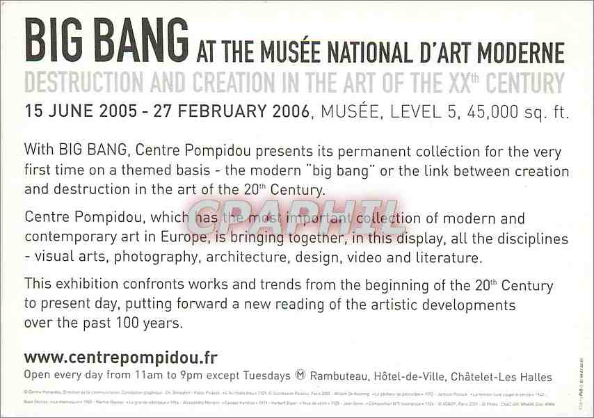 CPM At the musee national d'Art Moderne Centre Pompidou Big Bang — Rückseite