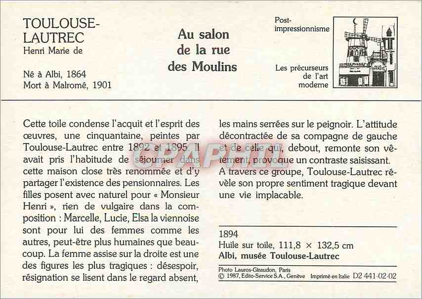 CPM Au salon de la rue des Moulins Toulouse Lautrec — Rückseite