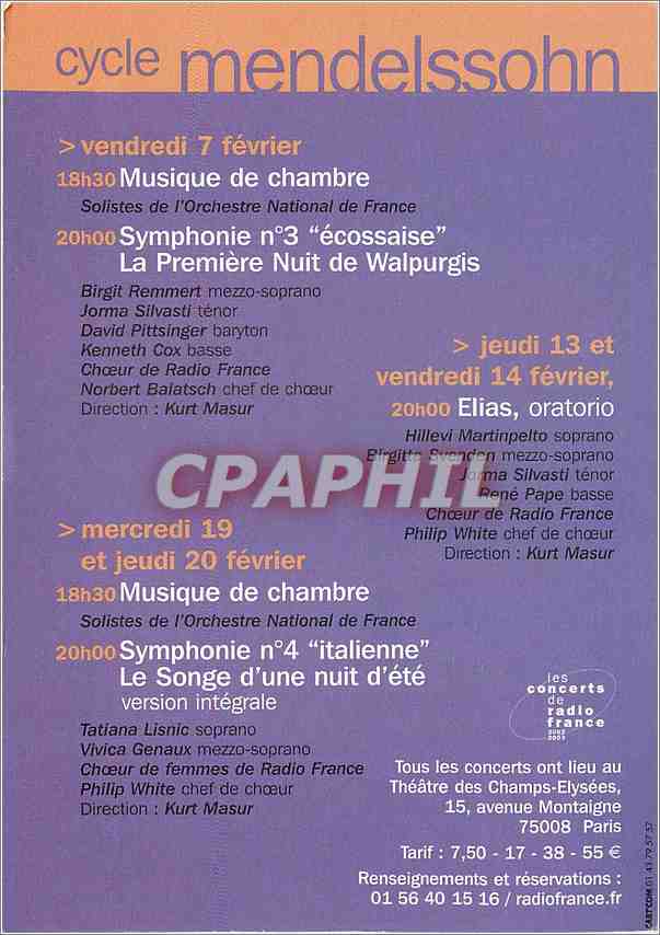 CPM Cycle mendelssohn Theatre des Champs Elysee Paris — Rückseite