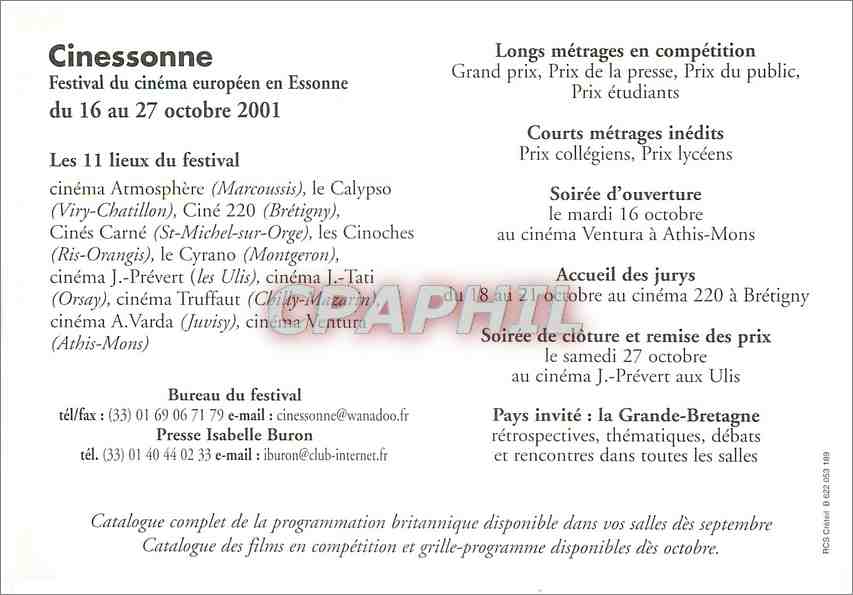 CPM Cinessonne Festival du 16 au 28 octobre 2001 — Back