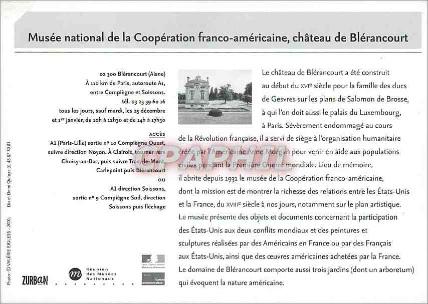 CPM Musee national de la Cooperation Franco americaine Chateau de Blerancourt — Rückseite