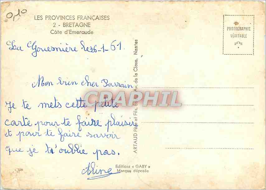 CPM Les Provinces Francaises Bretagne Cote d'Emeraude — Rückseite