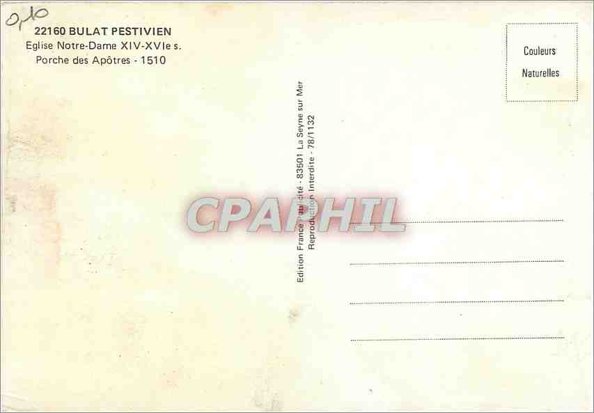 Porche des Apôtres — Église Notre-Dame — BULAT PESTIVIEN — Édition France 83501 — Verso