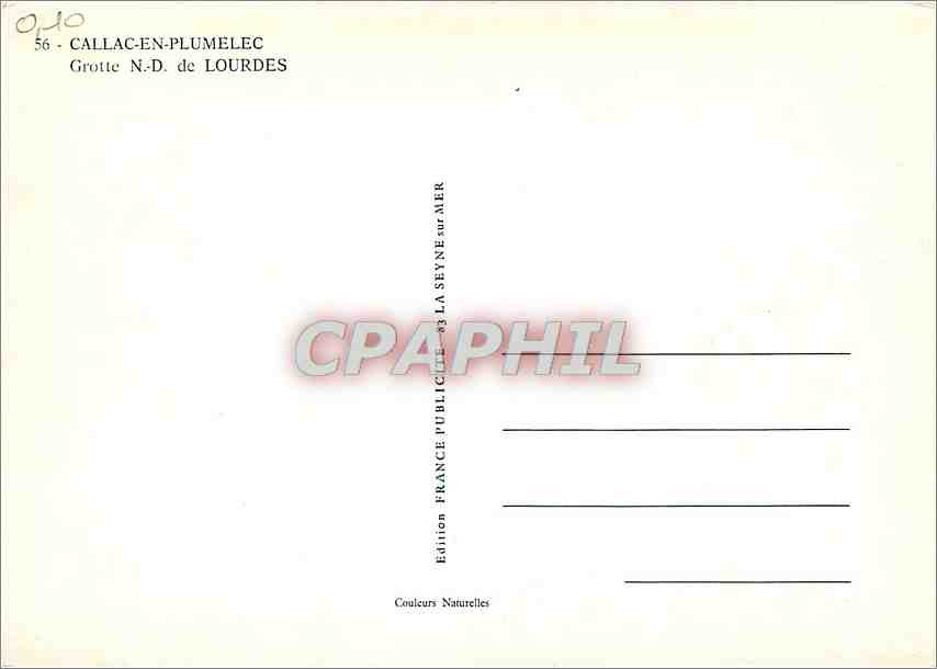CPM Callac en Plumelec Grotte N D de Lourdes — Rückseite