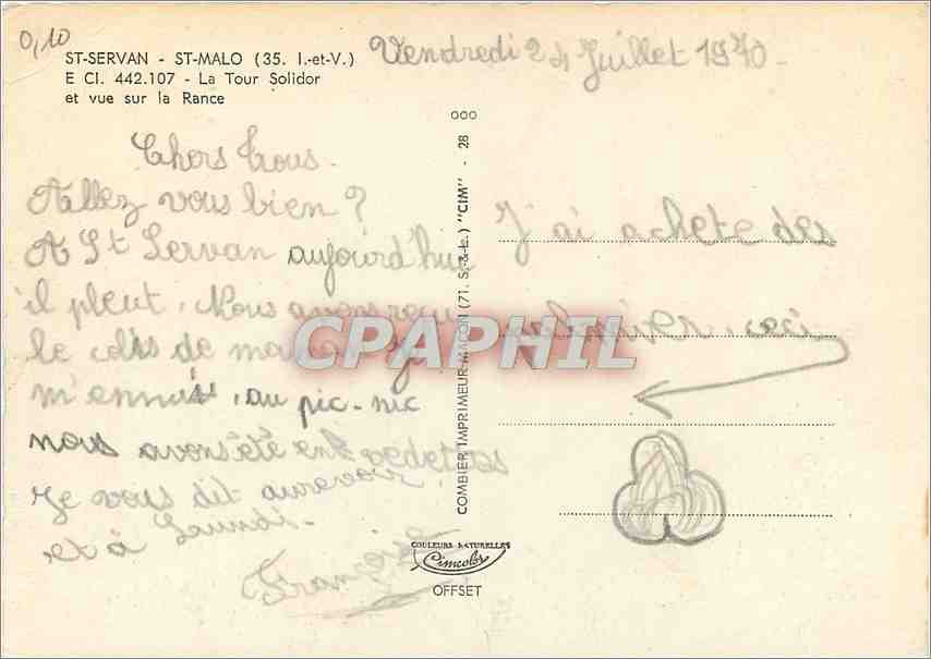 CPM St Servan St Malo (I et V) La Tour Solidor et vue sur la Rance — Verso