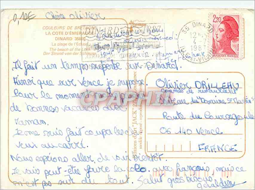 CPM La Cote d'Emeraude Dinard la plage de l'Ecluse — Rückseite