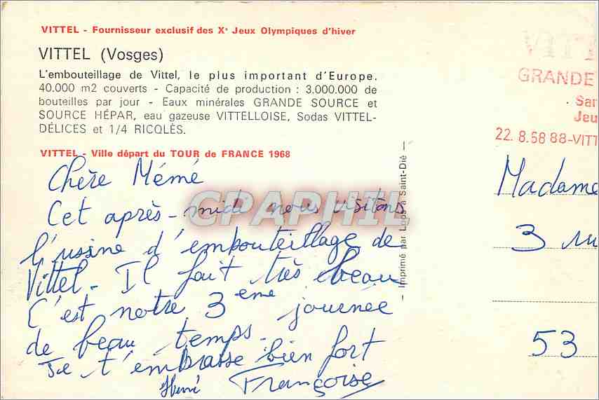 CPM Vittel (Vosges) L'embouteillage de Vittel le plus important d'Europe — Rückseite