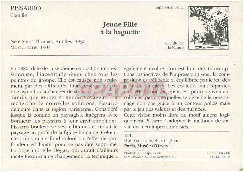 CPM Jeune fille a la Baguette Pissarro — Verso