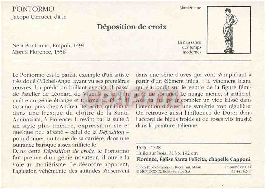 CPM Deposition de croix Pontormo — Verso