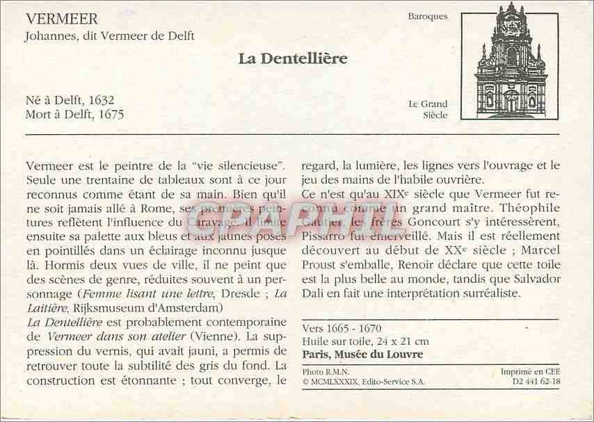 CPM La Dentelliere Vermeer — Verso
