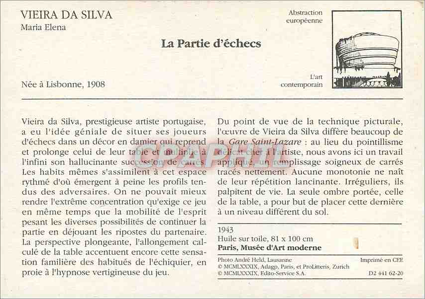 CPM La Partie d'echecs Vieira Da Silva Chess Echecs — Rückseite