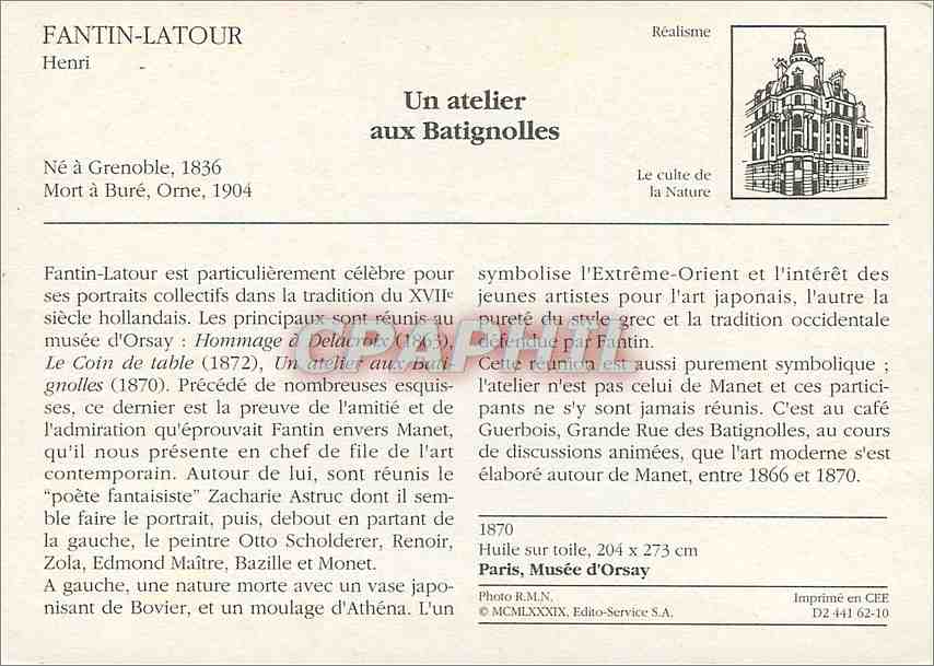 CPM Un Atelier aux batignolles Fantin Latour — Verso