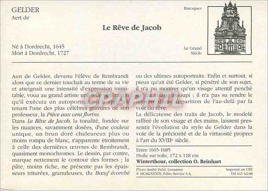 CPM Le reve de Jacob Gelder — Verso