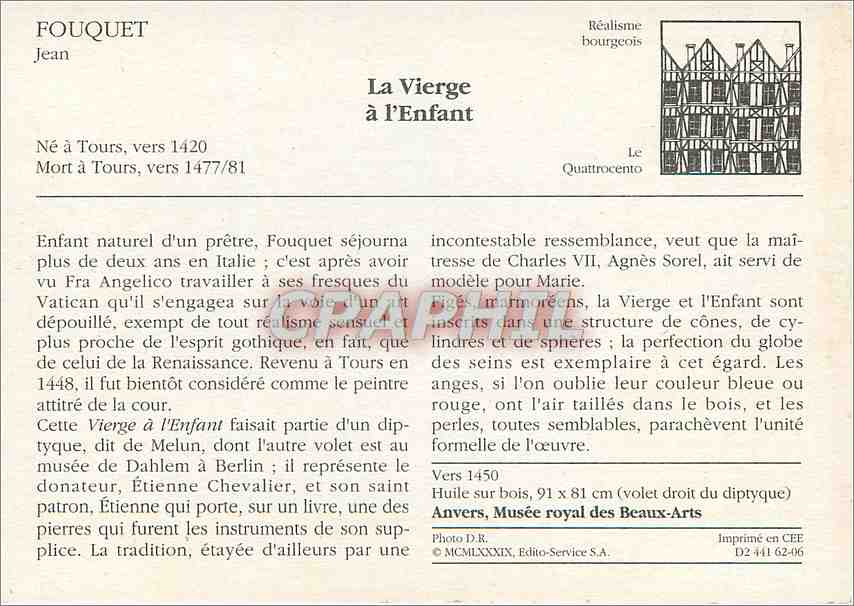 CPM La vierge a l'enfant Fouquet — Verso