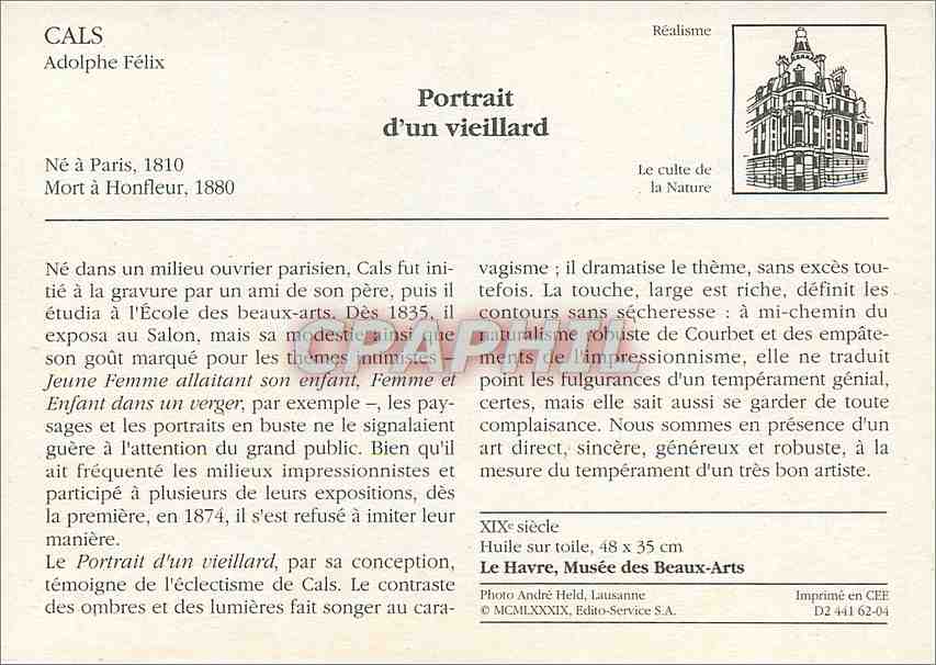CPM Portrait d'un Vieillard Cals — Rückseite