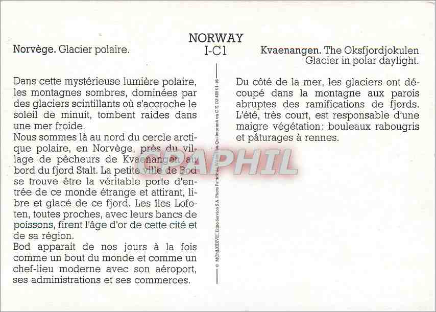 CPM Norway Norvege Glacier polaire — Rückseite