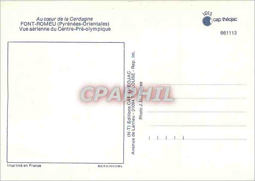 CPM Au coeur de la Cerdagne Font Romeu (Pyr Orientales) Vue aerienne du Centre Pre Olympique — Rückseite