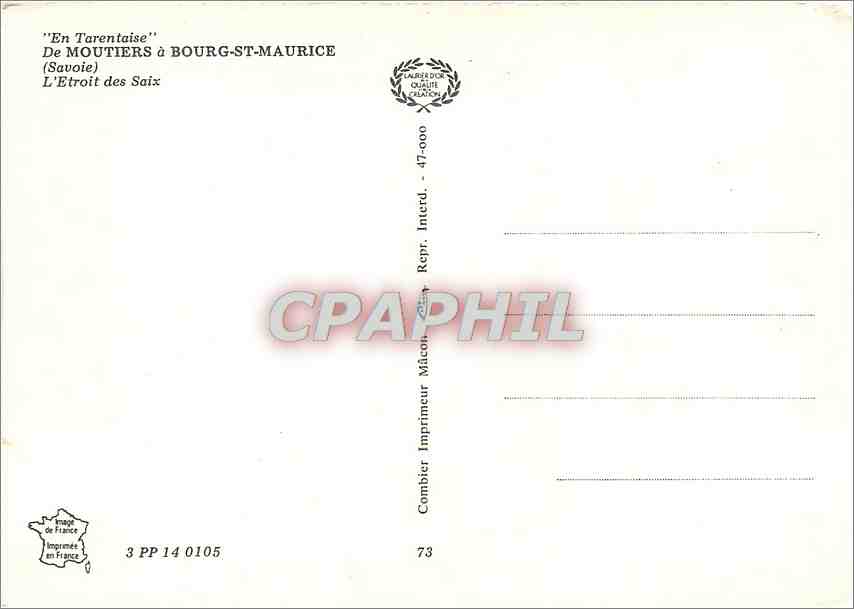 CPM En Tarentaise de Moutiers a Bourg St Maurice (Savoie) L'Etroit des Saix — Rückseite