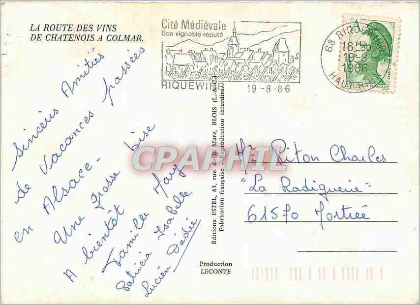 CPM La route des vins de charenois a Colmar — Rückseite