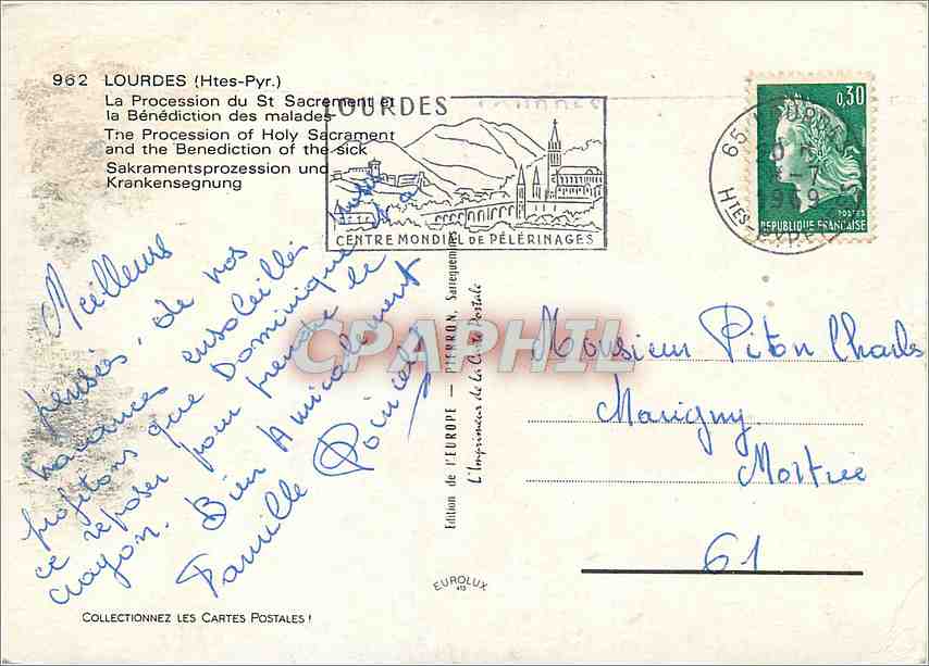 Prozession des Heiligen Sakraments in Lourdes — Edition d'Europ — Nr. 962 — Rückseite