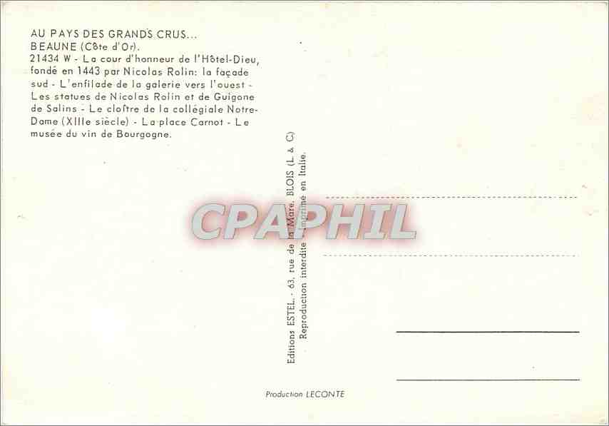 CPM Au pays des Grands Crus Beaune (Cote d'Or) La cour d'honneur de l'Hotel Dieu — Rückseite