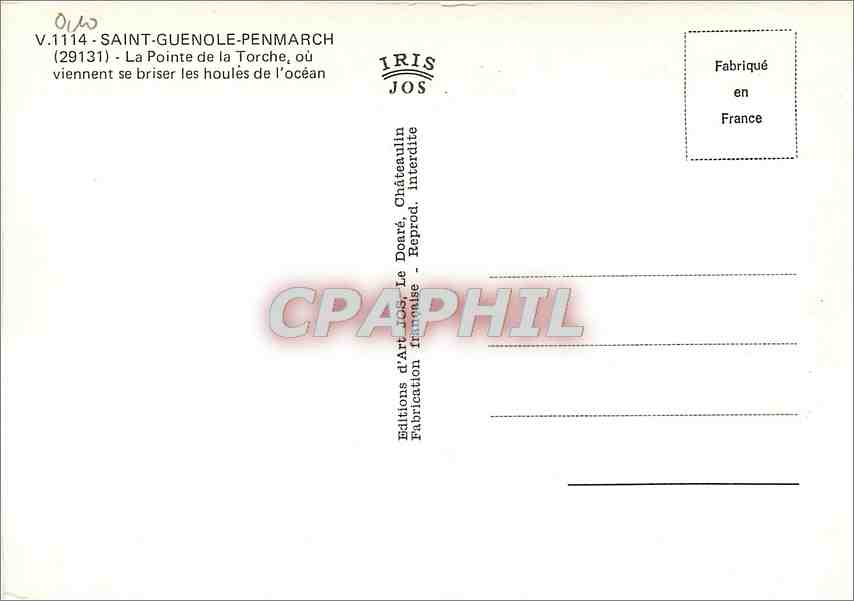 CPM Saint Guenole Penmarch La Pointe de la Torche ou Viennent se briser les houles de l'ocean — Rückseite