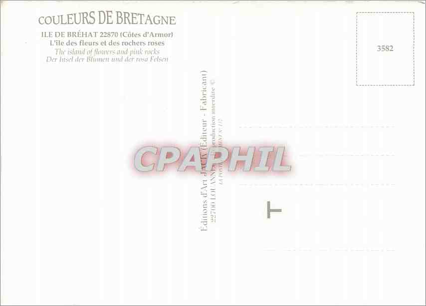 CPM Ile de Brehat (Cotes d'Armor) L'Ile des fleurs et des rochers roses — Verso