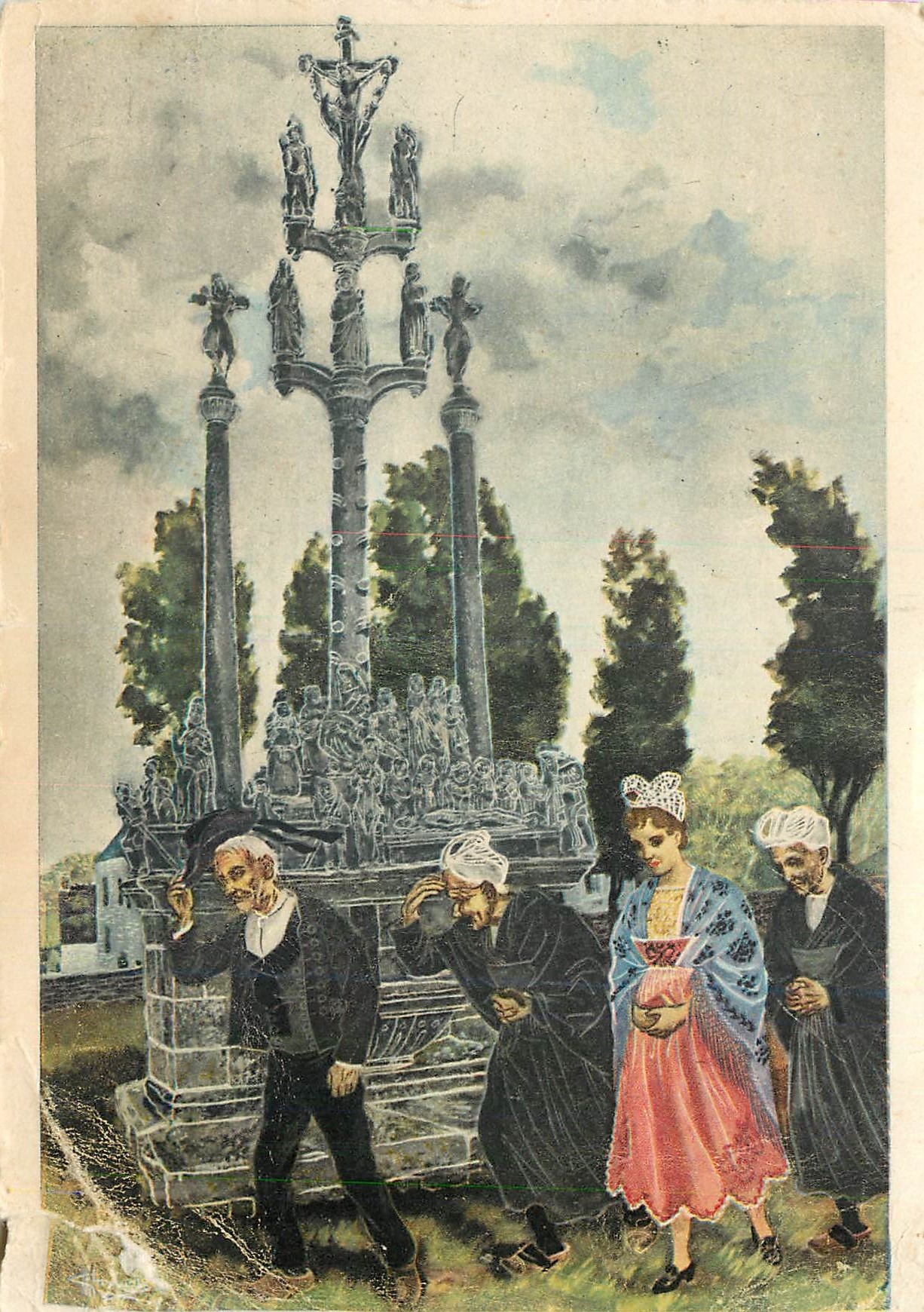 Cartolina moderna San Teodnet (Finistère) Il Calvario