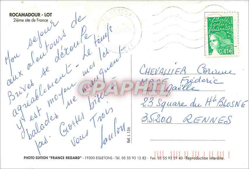 CPM Rocamadour Lot 21e site de France — Rückseite