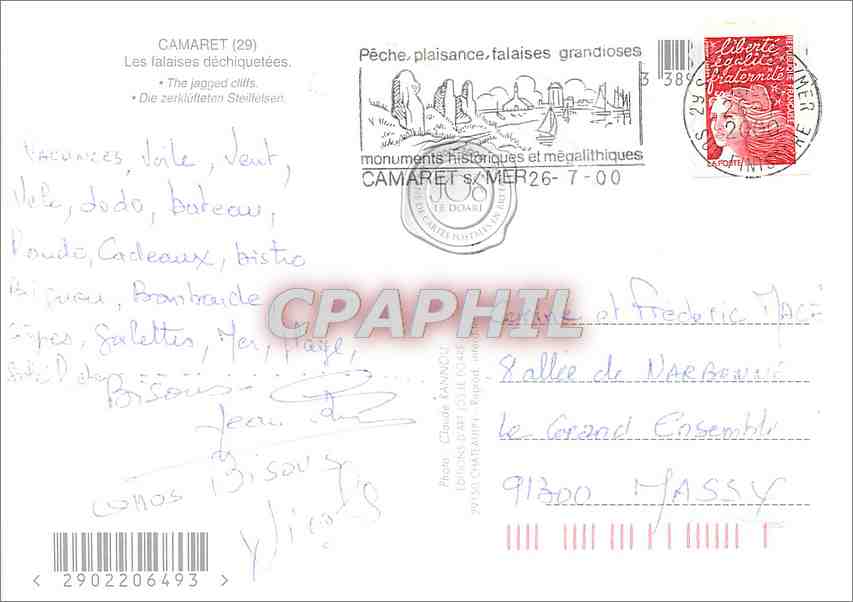 CPM Camaret les Falasie dechiquetees — Rückseite