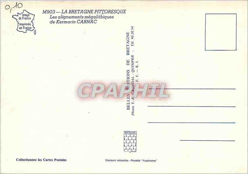 CPM La Bretagne Pittoresque Les alignements megalithiques de Kermarion Carnac — Rückseite
