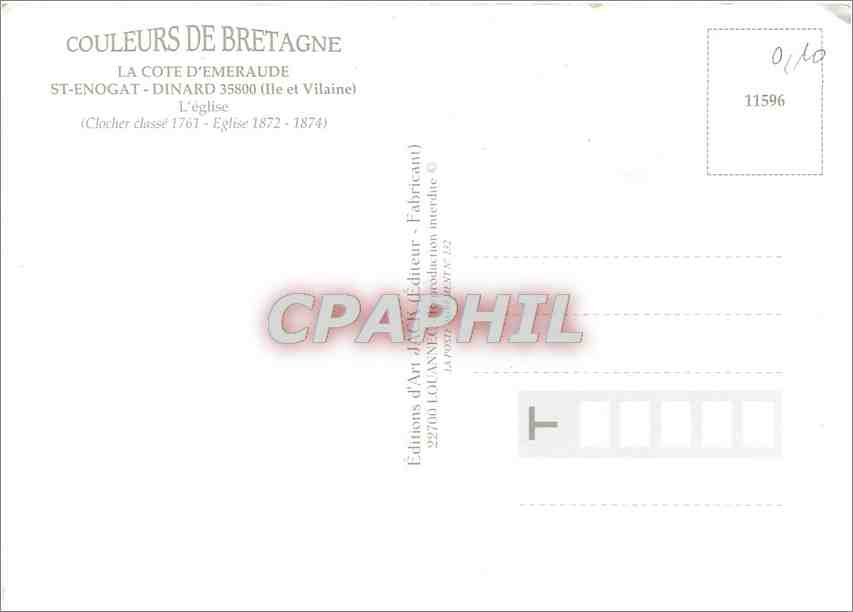 CPM La Cote d'Emeraude St Enogat Dinard (I et V) L'Eglise — Rückseite