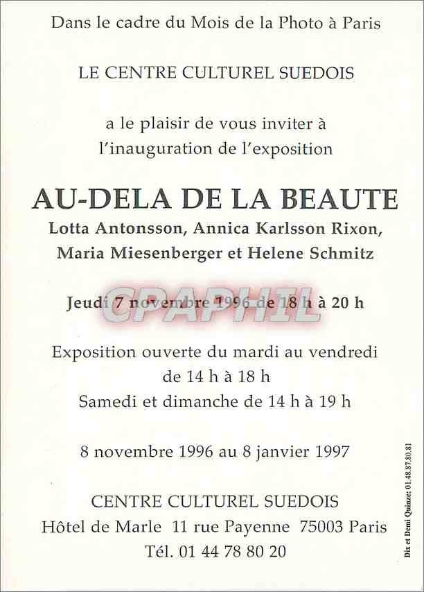 CPM Au dela de la Beaute Centre Culturel Suedois Hotel de Marle Rue Payenne Paris — Rückseite
